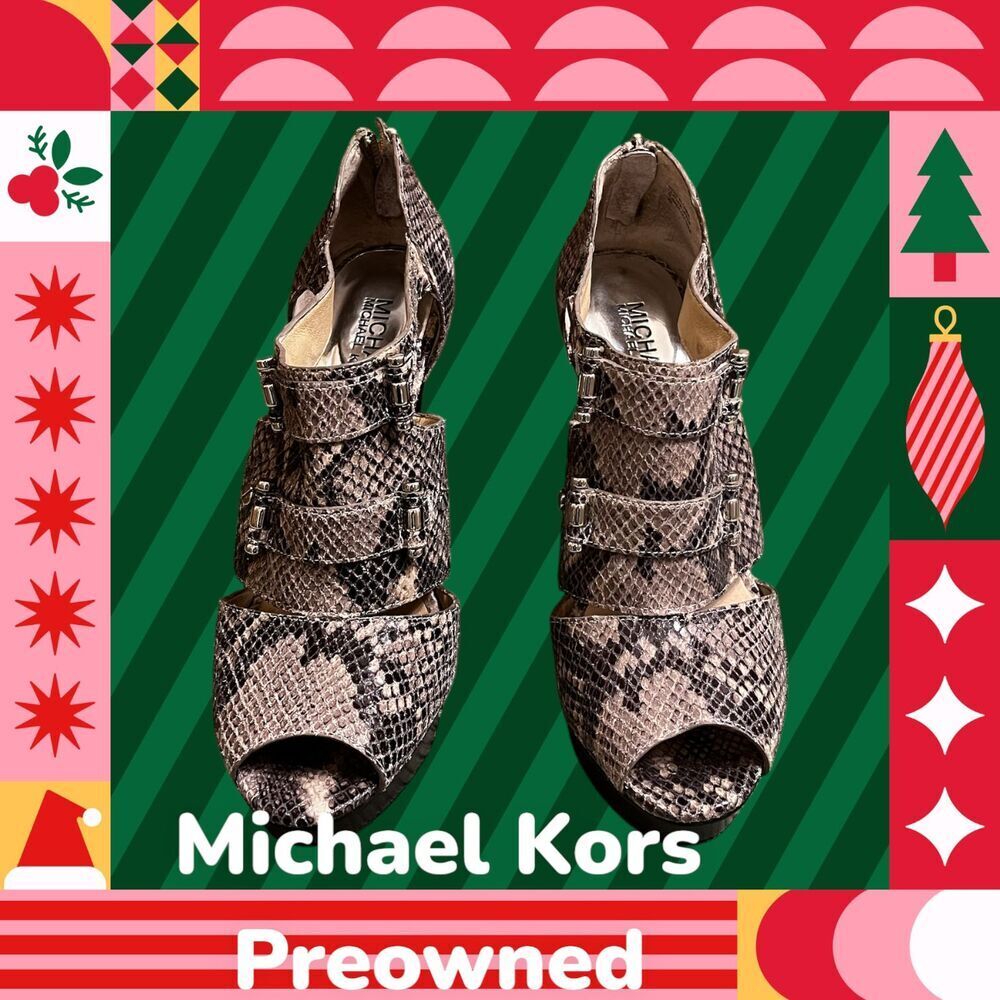 Michael Kors Gibson Women Shoes 9M Snake Zipper Platform Peep Toe Heels Pumps